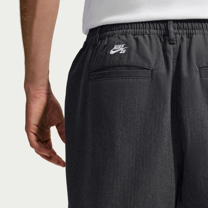 Nike SB Bagel Skate Shorts in Black / White, close-up of the rear pocket and white Nike SB embroidery.