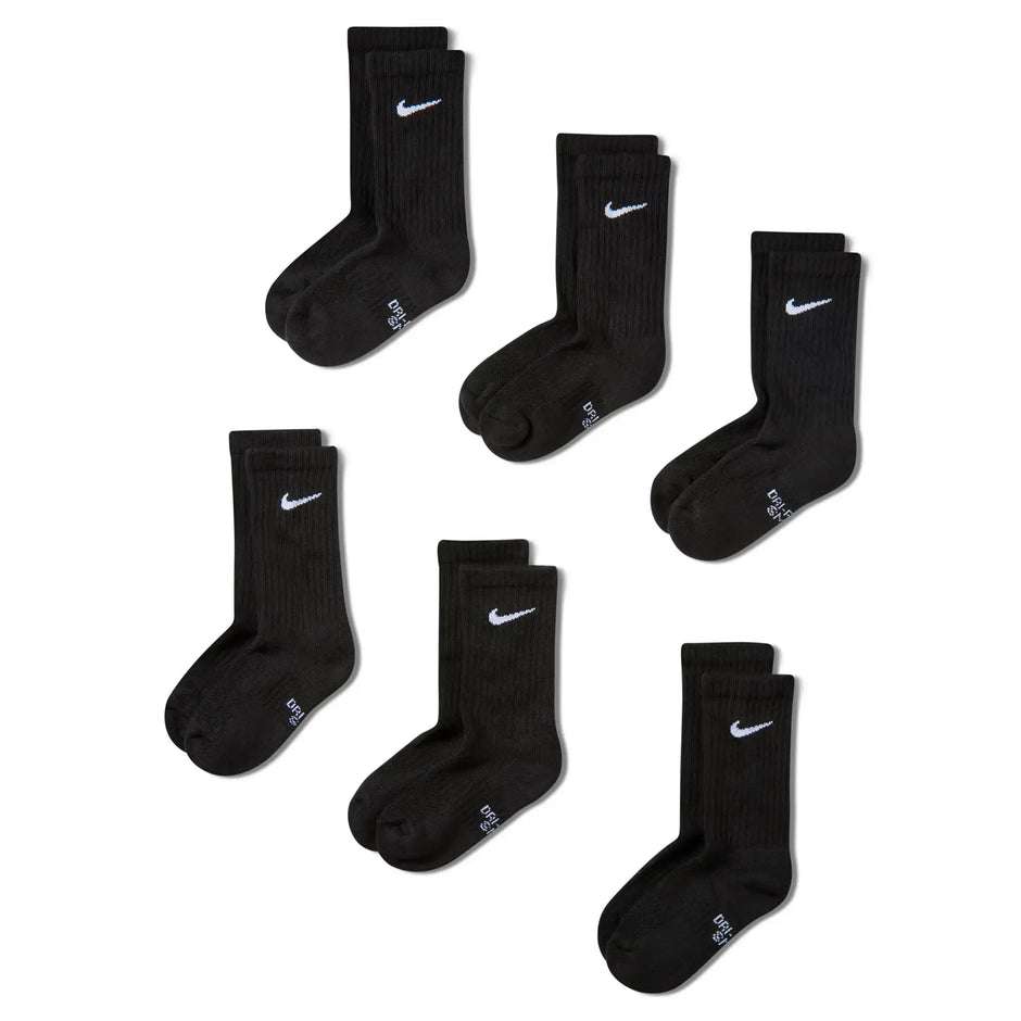 Nike Everyday Cushioned Crew Socks (Youth, 6 Pairs) — Black / White