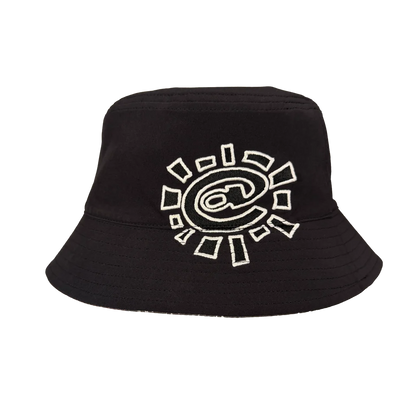 Always Do What You Should Do @Sun Reverisble Cross Plaid Bucket Hat in Grey / Black, reverse side of the hat with a large white sun graphic
