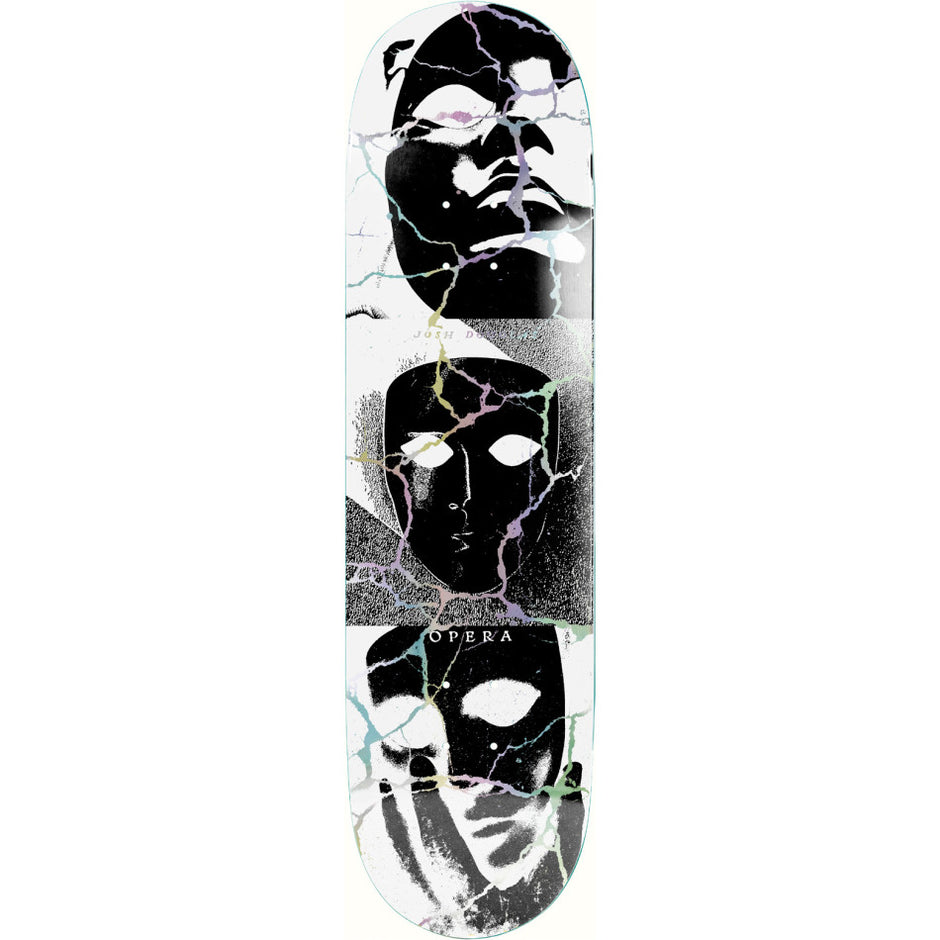 Opera Josh Douglas Cracked R7 skateboard deck with black-and-white faces and a cracked-glass graphic.